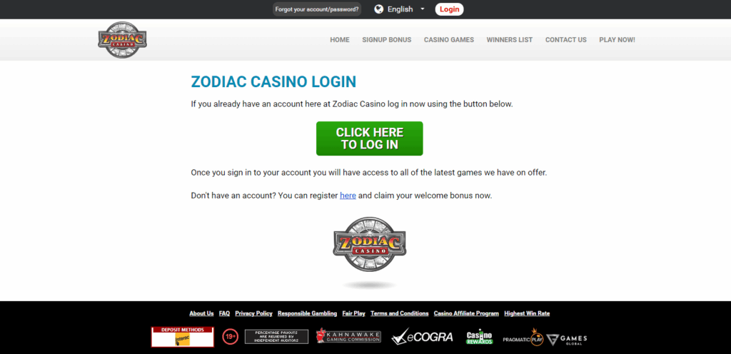 Zodiac Casino Connexion